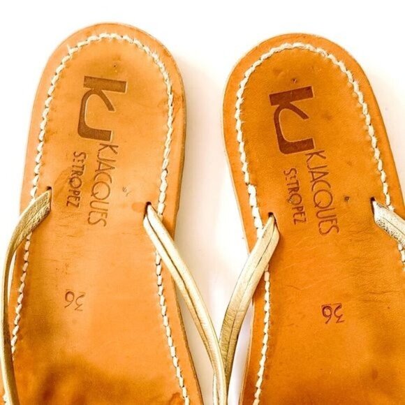 K JACQUES St Tropez Venise Flip-Flops in Gold Leather, Size 36 EU - Picture 7 of 11